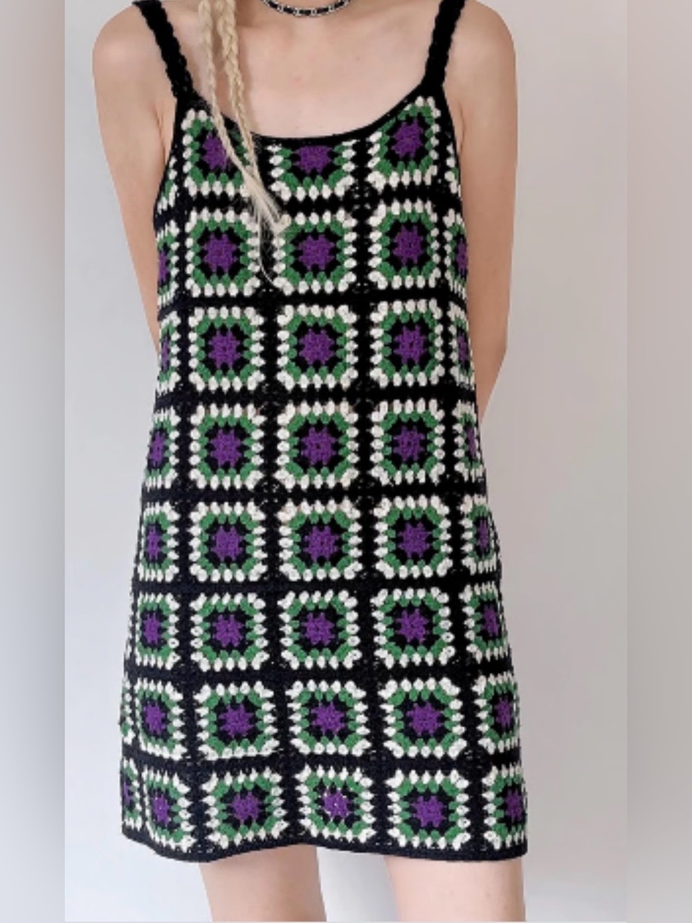 Storets Beverly Dress Anthropologie Granny Square Crochet Mini S/M Boho Chic